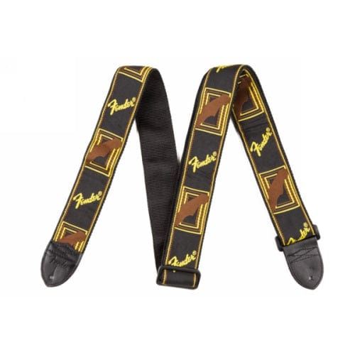 FENDER Home Page 2INCH MONOGRAMMED BLK/YELLOW/BROWN STRAP - Byron Music