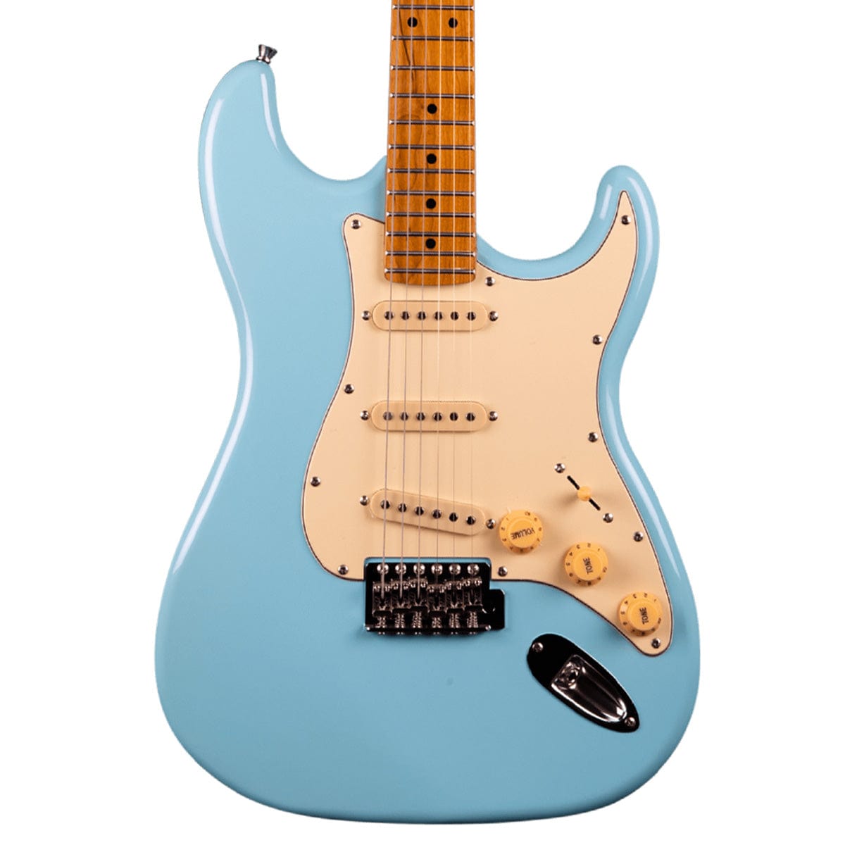 JET Home Page JET JS-300-BL ELECTRIC GUITAR SONIC BLUE SSS ROASTED MAPLE - Byron Music