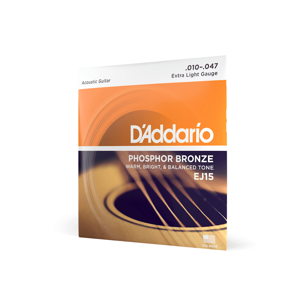 D&#39;Addario Guitar Accessories D&#39;Addario EJ15 Acoustic Guitar Strings Phosphor Bronze Extra Light 10-47 - Byron Music