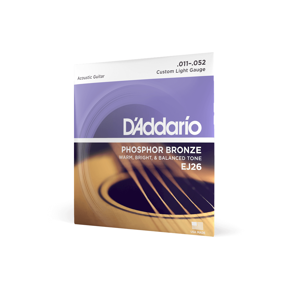 D'Addario Guitar Accessories D'Addario EJ26 Acoustic Guitar Strings Phosphor Bronze Custom Light 11-52 - Byron Music