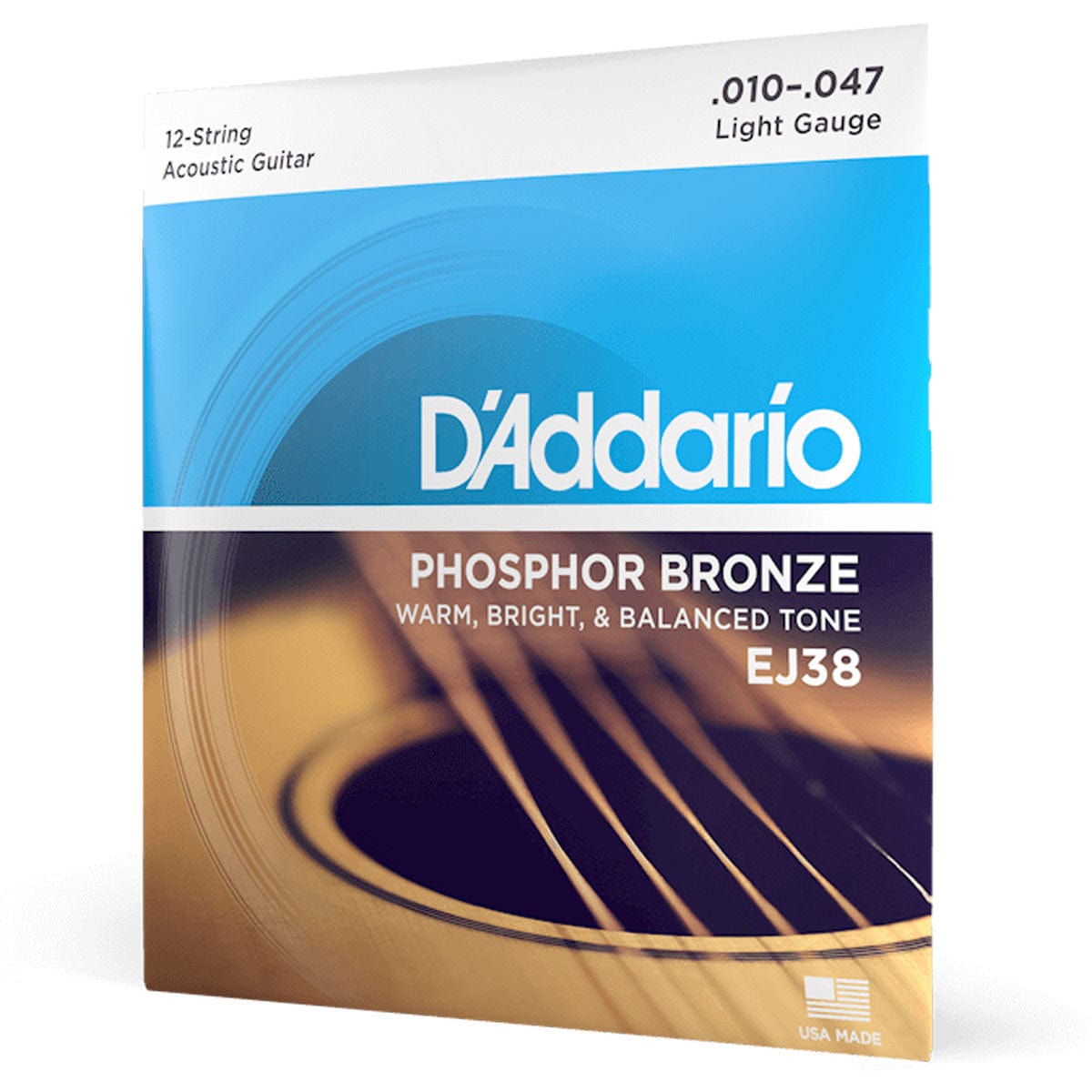 D'Addario Guitar Accessories D'Addario EJ38 12-String Acoustic Guitar Strings Phosphor Bronze Light 10-47 - Byron Music