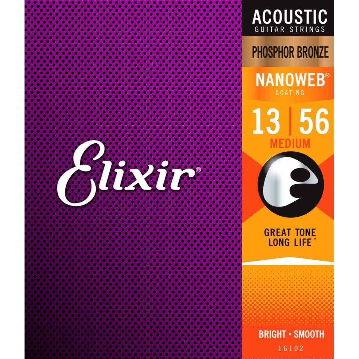 Elixir Guitar Accessories Elixir Acoustic Guitar Strings Phosphor Bronze Nanoweb Medium 13-56 16102 - Byron Music