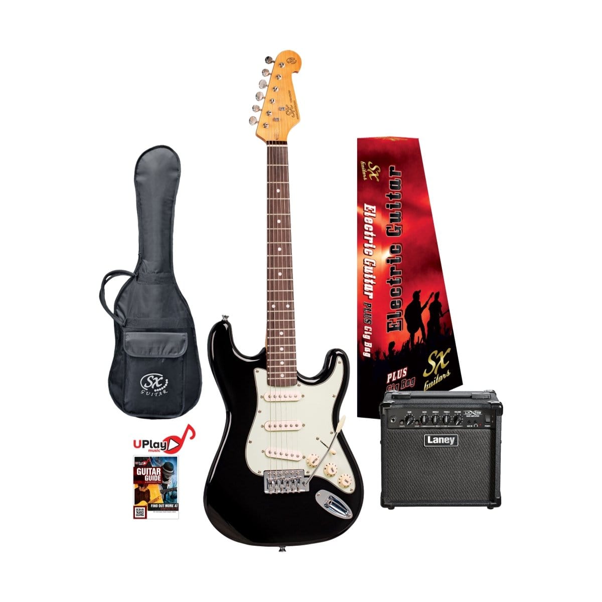 SX Guitar SX 3/4 Size Electric Guitar and Laney Amp Pack Black VES34B-PK2 - Byron Music