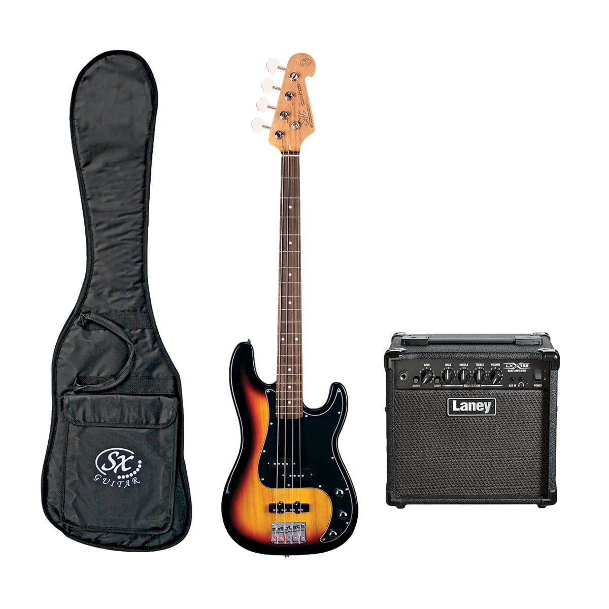 SX Guitar SX Electric Bass and Amp Package 3-Tone Sunburst VEP62TS-PK2 - Byron Music