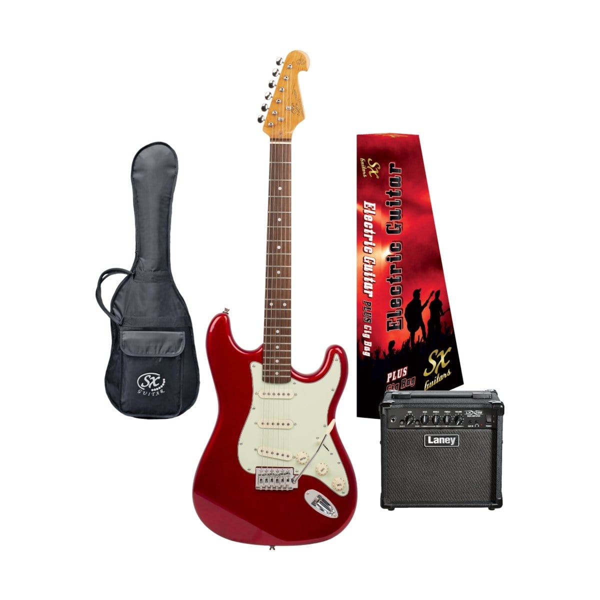 SX Guitar SX Electric Guitar and Amp Package Candy Apply Red VES62CAR-PK2 - Byron Music