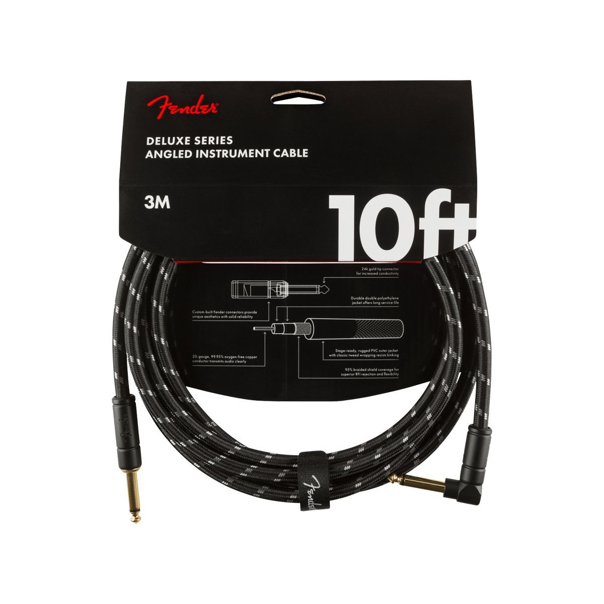 Fender Home Page Deluxe Series Instrument Cable Straight/Angle 10 Black Tweed - Byron Music