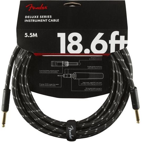 Fender Home Page Deluxe Series Instrument Cable Straight/Straight 18.6 Black Tweed - Byron Music