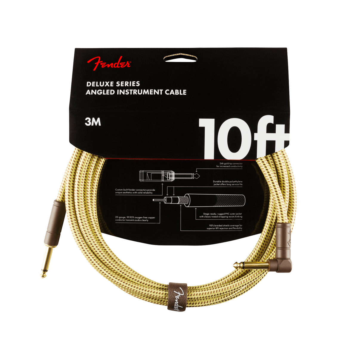 Fender Home Page Fender - Deluxe Series Instrument Cable Straight/Angle 10 Tweed - Byron Music