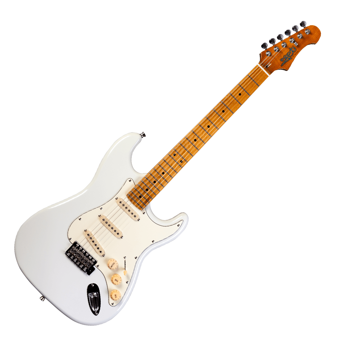 JET Home Page JET JS-300-OW ELECTRIC GUITAR OLYMPIC WHITE SSS ROASTED MAPLE - Byron Music