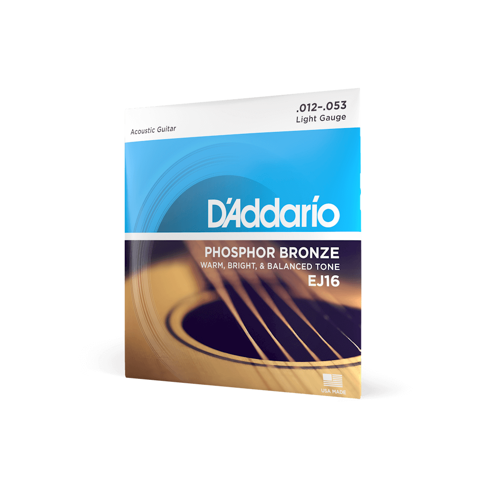 D&#39;Addario Guitar Accessories D&#39;Addario EJ16 Acoustic Guitar Strings Phosphor Bronze Light 12-53 - Byron Music