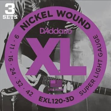 D&#39;Addario EXL120 9-42 Electric Guitar Strings 3 Pack - Byron Music