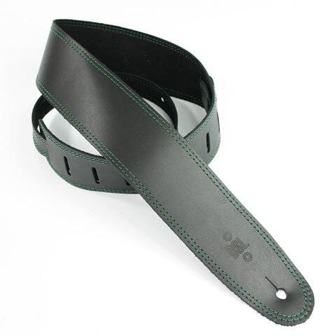 DSL Guitar Accessories DSL Strap Guitar Bass Leather Black/Green Stitch 2.5 Inch Aus Made NEW - Byron Music