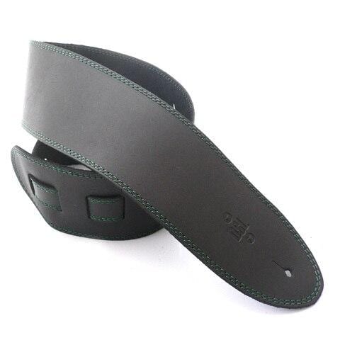 DSL Guitar Accessories DSL Strap Guitar Bass Leather Black/Green Stitch 3.5 Inch Aus Made NEW - Byron Music
