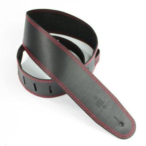 DSL Guitar Accessories DSL Strap Guitar Bass Leather Black/Red Stitch 2.5 Inch Aus Made NEW - Byron Music