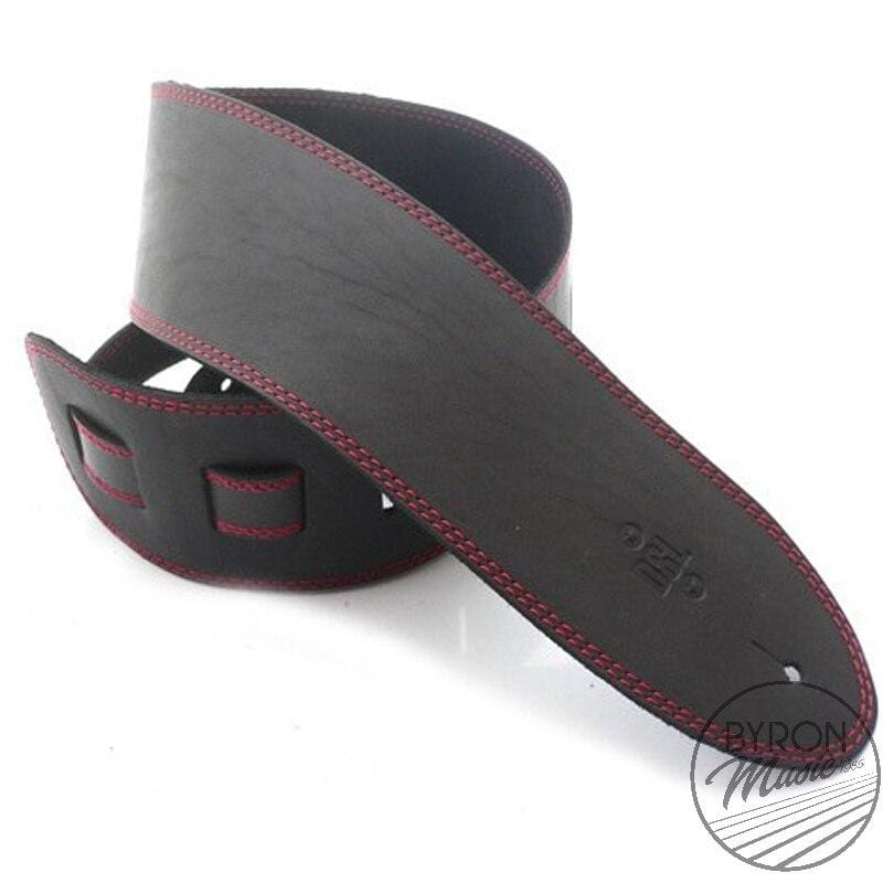 DSL Guitar Accessories DSL Strap Guitar Bass Leather Black/Red Stitch 3.5 Inch Aus Made NEW - Byron Music