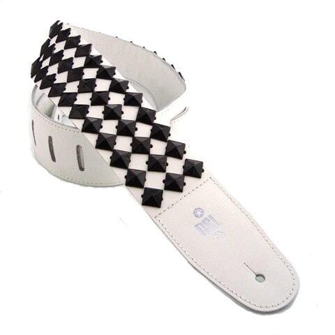 DSL Guitar Accessories DSL Strap Guitar Bass Leather Black Stud Studded White Aus Made NEW - Byron Music