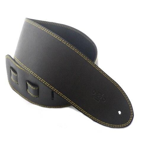 DSL Guitar Accessories DSL Strap Guitar Bass Leather Black/Yellow Stitch 3.5 Inch Aus Made NEW - Byron Music