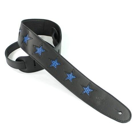 DSL Guitar Accessories DSL Strap Guitar Bass Leather Blue Star Black 2.5 Inch Aus Made NEW - Byron Music