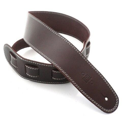 DSL Guitar Accessories DSL Strap Guitar Bass Leather Brown/Beige Stitch 2.5 Inch Aus Made NEW - Byron Music