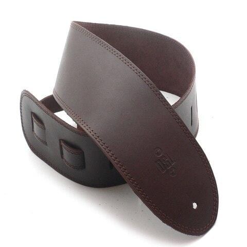 DSL Guitar Accessories DSL Strap Guitar Bass Leather Brown/Brown Stitch 3.5 Inch Aus Made NEW - Byron Music