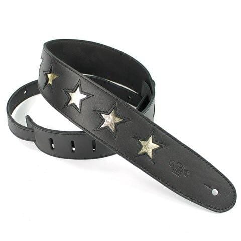 DSL Guitar Accessories DSL Strap Guitar Bass Leather Gold Star Black 2.5 Inch Aus Made NEW - Byron Music