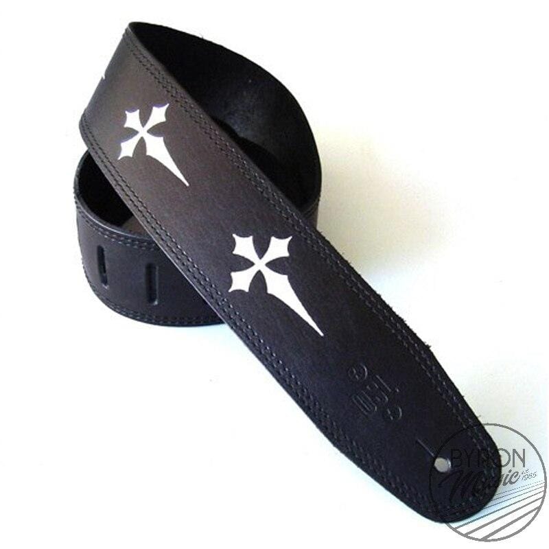 DSL Guitar Accessories DSL Strap Guitar Bass Leather Gothic Cross Black 2.5 Inch Aus Made NEW - Byron Music