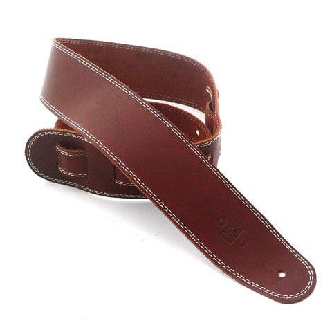 DSL Guitar Accessories DSL Strap Guitar Bass Leather Maroon/Beige Stitch 2.5 Inch Aus Made NEW - Byron Music