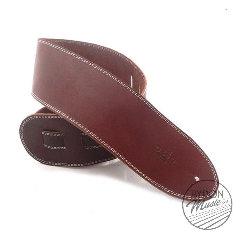 DSL Guitar Accessories DSL Strap Guitar Bass Leather Maroon/Beige Stitch 3.5 Inch Aus Made NEW - Byron Music