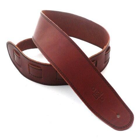 DSL Guitar Accessories DSL Strap Guitar Bass Leather Maroon/Black Stitch 2.5 Inch Aus Made NEW - Byron Music