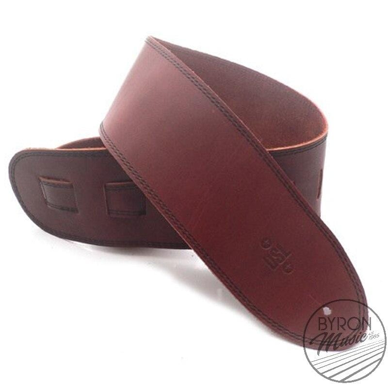 DSL Guitar Accessories DSL Strap Guitar Bass Leather Maroon/Black Stitch 3.5 Inch Aus Made NEW - Byron Music
