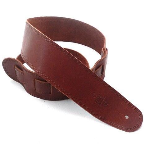 DSL Guitar Accessories DSL Strap Guitar Bass Leather Maroon/Brown Stitch 2.5 Inch Aus Made NEW - Byron Music