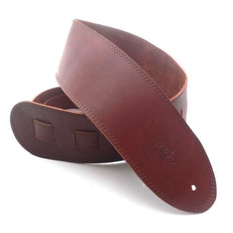 DSL Guitar Accessories DSL Strap Guitar Bass Leather Maroon/Brown Stitch 3.5 Inch Aus Made NEW - Byron Music