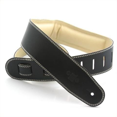 DSL Guitar Accessories DSL Strap Guitar Bass Leather Padded Garment Black/Beige 2.5 Inch Aus Made - Byron Music