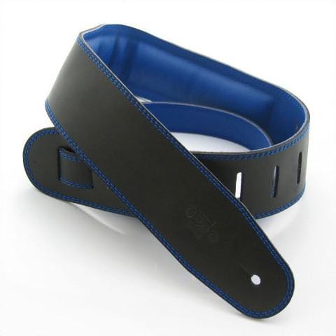 DSL Guitar Accessories DSL Strap Guitar Bass Leather Padded Garment Black/Blue 2.5 Inch Aus Made - Byron Music