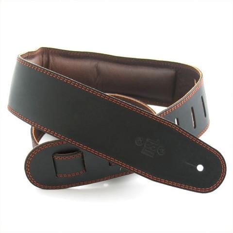 DSL Guitar Accessories DSL Strap Guitar Bass Leather Padded Garment Black/Brown 2.5 Inch Aus Made - Byron Music