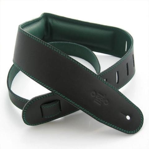 DSL Guitar Accessories DSL Strap Guitar Bass Leather Padded Garment Black/Green 2.5 Inch Aus Made - Byron Music