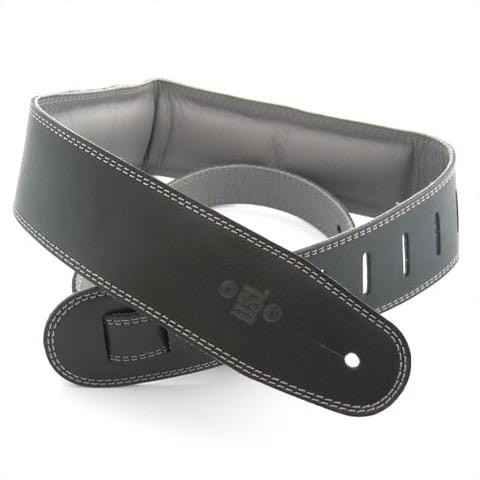 DSL Guitar Accessories DSL Strap Guitar Bass Leather Padded Garment Black/Grey 2.5 Inch Aus Made - Byron Music