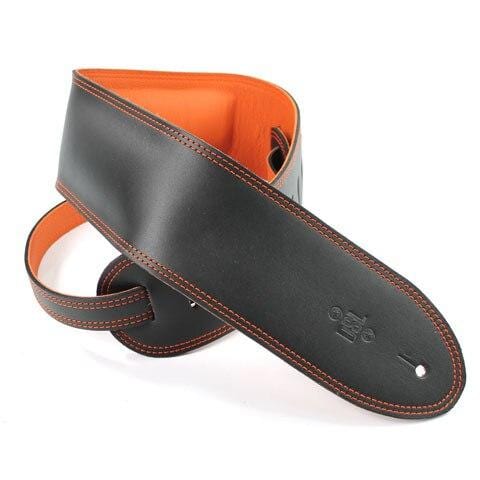 DSL Guitar Accessories DSL Strap Guitar Bass Leather Padded Garment Black/Orange 3.5 Inch Aus Made - Byron Music