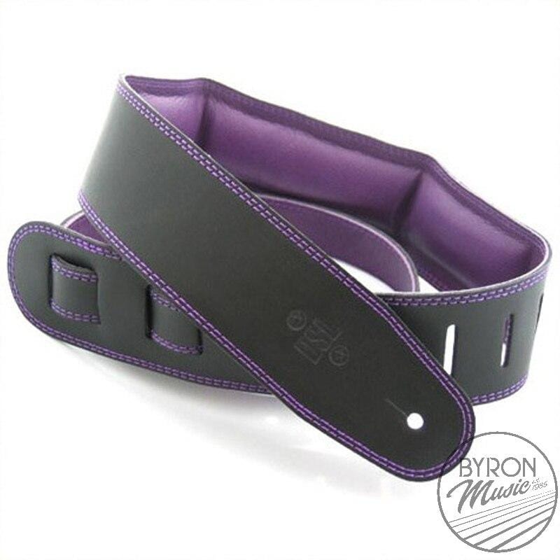 DSL Guitar Accessories DSL Strap Guitar Bass Leather Padded Garment Black/Purple 2.5 Inch Aus Made - Byron Music