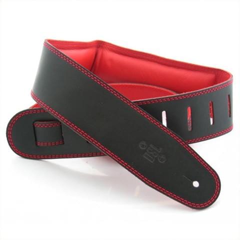 DSL Guitar Accessories DSL Strap Guitar Bass Leather Padded Garment Black/Red 2.5 Inch Aus Made - Byron Music