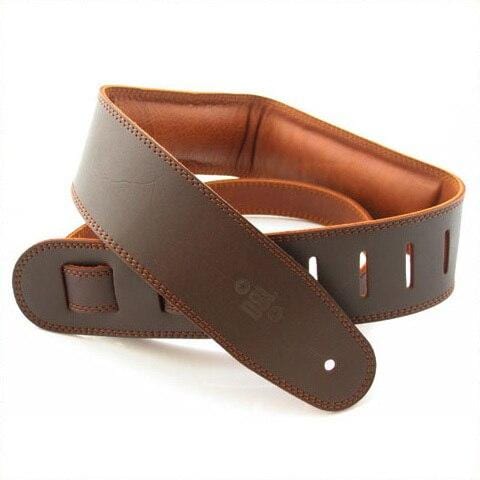 DSL Guitar Accessories DSL Strap Guitar Bass Leather Padded Garment Brown/Brown 2.5 Inch Aus Made - Byron Music