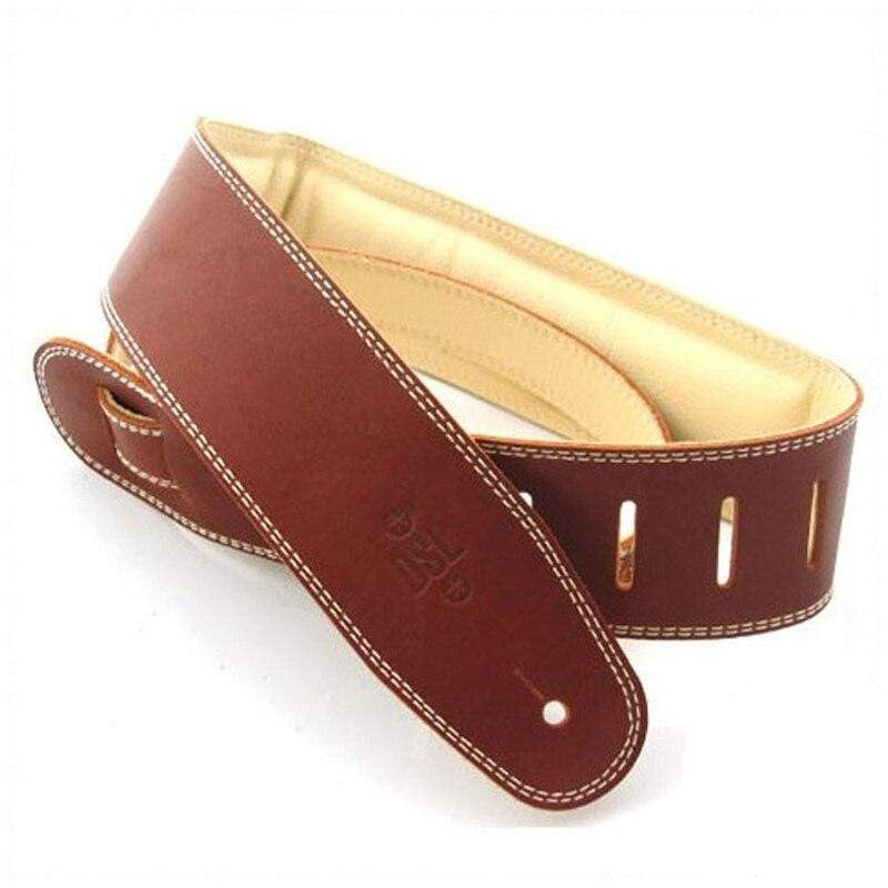 DSL Strap Guitar Bass Leather Padded Garment Maroon/Beige 2.5 Inch Aus Made