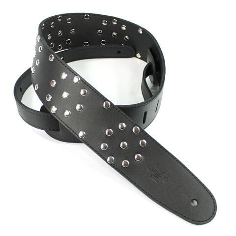 DSL Guitar Accessories DSL Strap Guitar Bass Leather Polka Dot Studs Black 2.5 Inch Aus Made NEW - Byron Music