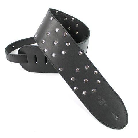 DSL Guitar Accessories DSL Strap Guitar Bass Leather Polka Dot Studs Black 3.5 Inch Aus Made NEW - Byron Music