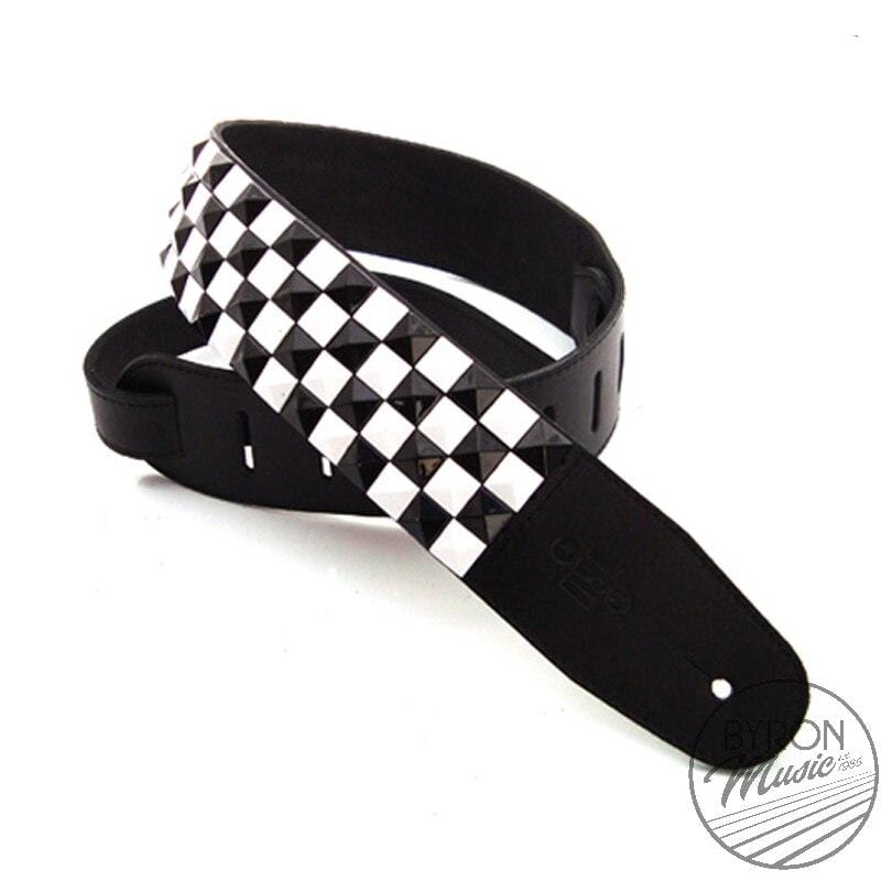 DSL Guitar Accessories DSL Strap Guitar Bass Leather Pyramid Stud Check Pattern Black/White Aus Made - Byron Music