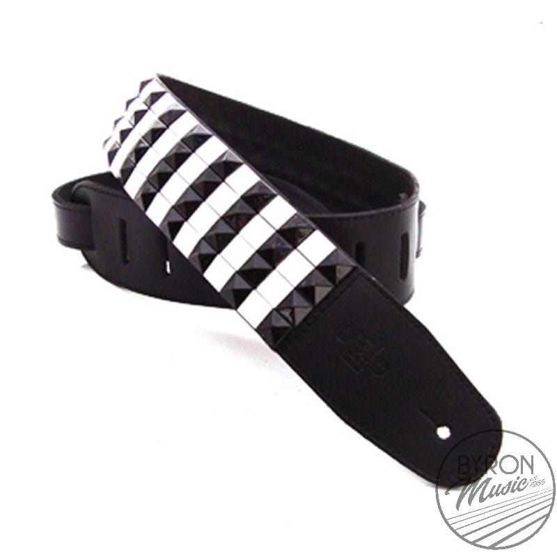 DSL Guitar Accessories DSL Strap Guitar Bass Leather Pyramid Stud Cross Pattern Black/White Aus Made - Byron Music