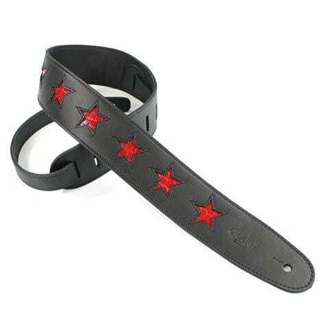 DSL Guitar Accessories DSL Strap Guitar Bass Leather Red Star Black 2.5 Inch Aus Made NEW - Byron Music
