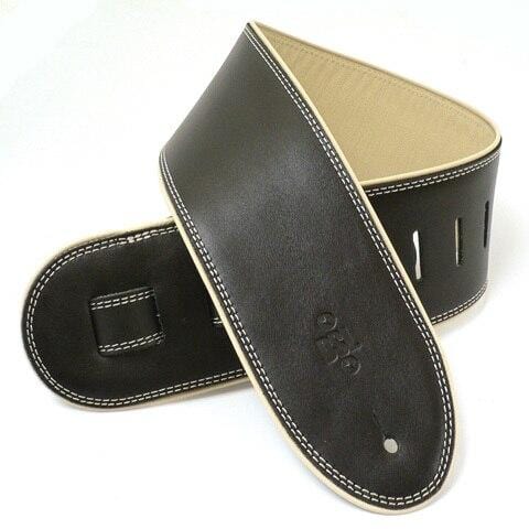 DSL Guitar Accessories DSL Strap Guitar Bass Leather Rolled Edge Black/Beige 3.5 Inch Aus Made NEW - Byron Music