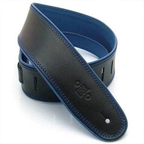 DSL Guitar Accessories DSL Strap Guitar Bass Leather Rolled Edge Black/Blue 2.5 Inch Aus Made NEW - Byron Music