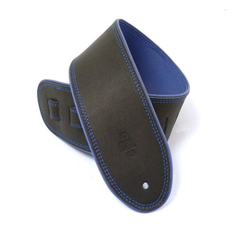 DSL Strap Guitar Bass Leather Rolled Edge Black/Blue 3.5 Inch Aus Made NEW